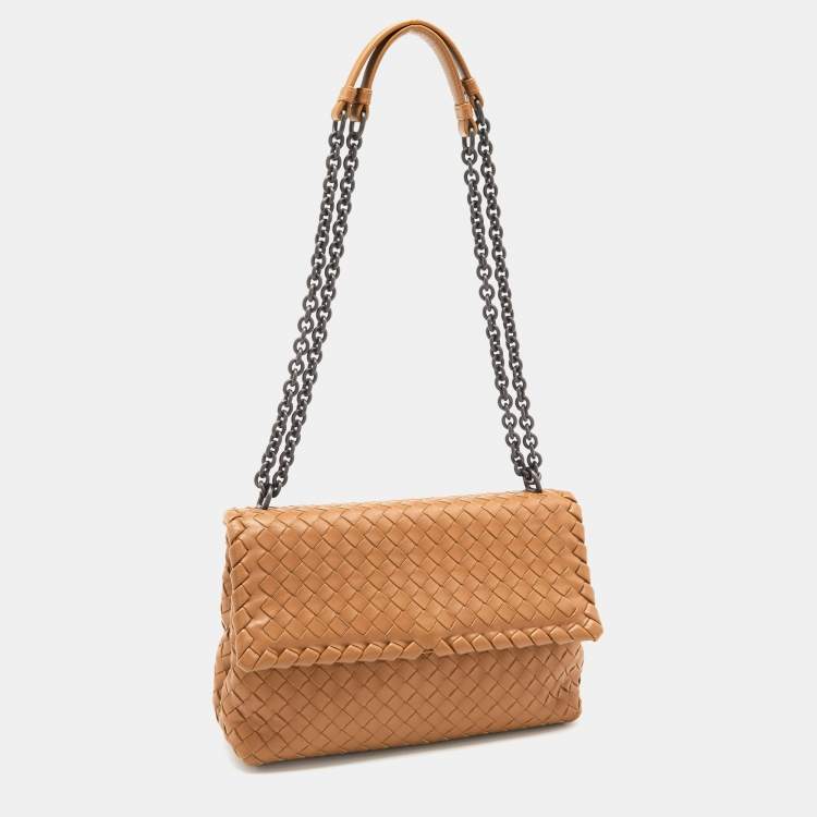Pre Owned Bottega Veneta Beige Intrecciato Leather Small Olimpia Shoulder Bag