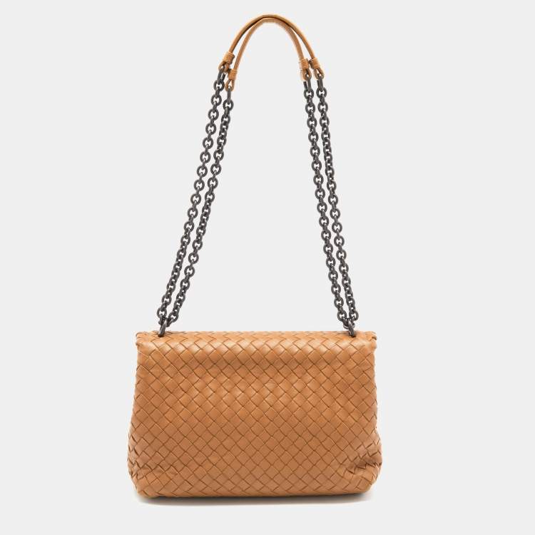 Pre Owned Bottega Veneta Beige Intrecciato Leather Small Olimpia Shoulder Bag