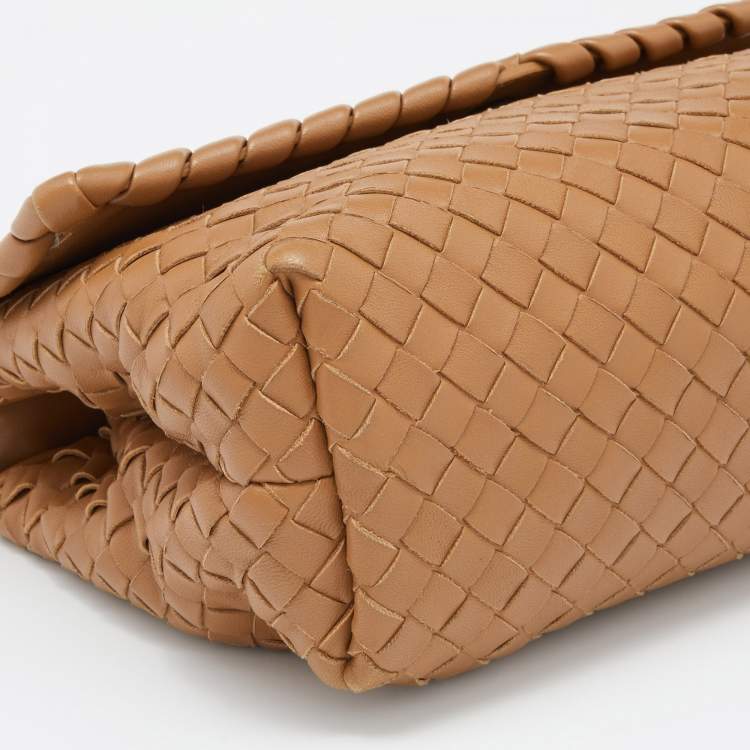 Pre Owned Bottega Veneta Beige Intrecciato Leather Small Olimpia Shoulder Bag