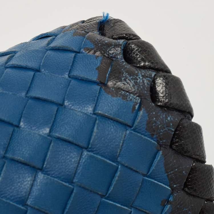 Pre Owned Bottega Veneta Blue/Black Intrecciato Leather and Karung Flap Chain Bag