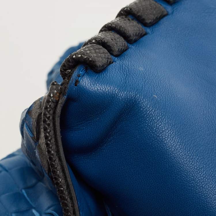 Pre Owned Bottega Veneta Blue/Black Intrecciato Leather and Karung Flap Chain Bag