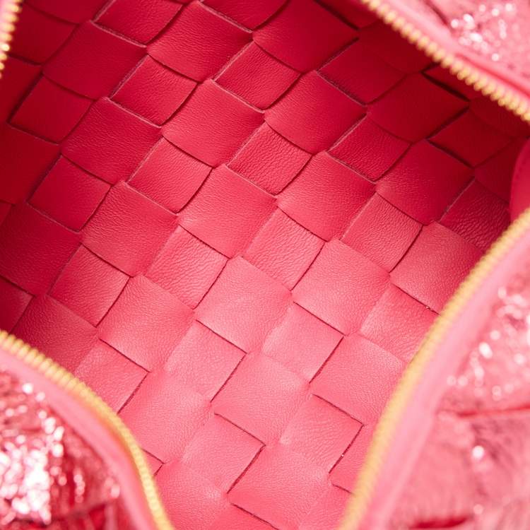 Pre Owned Bottega Veneta Red Intrecciato Foil Leather Mini Loop Camera Crossbody Bag