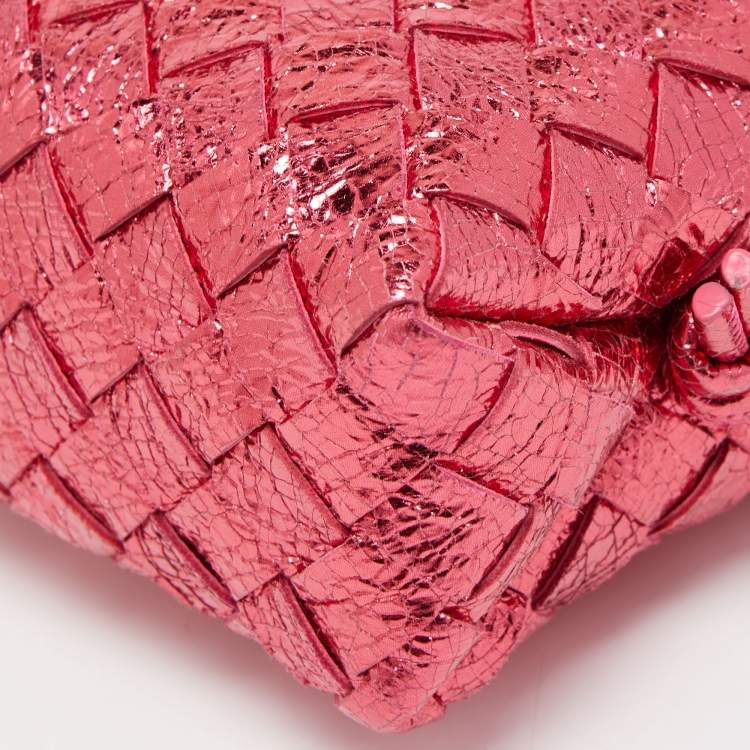 Pre Owned Bottega Veneta Red Intrecciato Foil Leather Mini Loop Camera Crossbody Bag