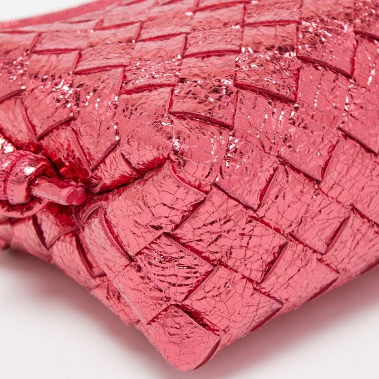 Pre Owned Bottega Veneta Red Intrecciato Foil Leather Mini Loop Camera Crossbody Bag