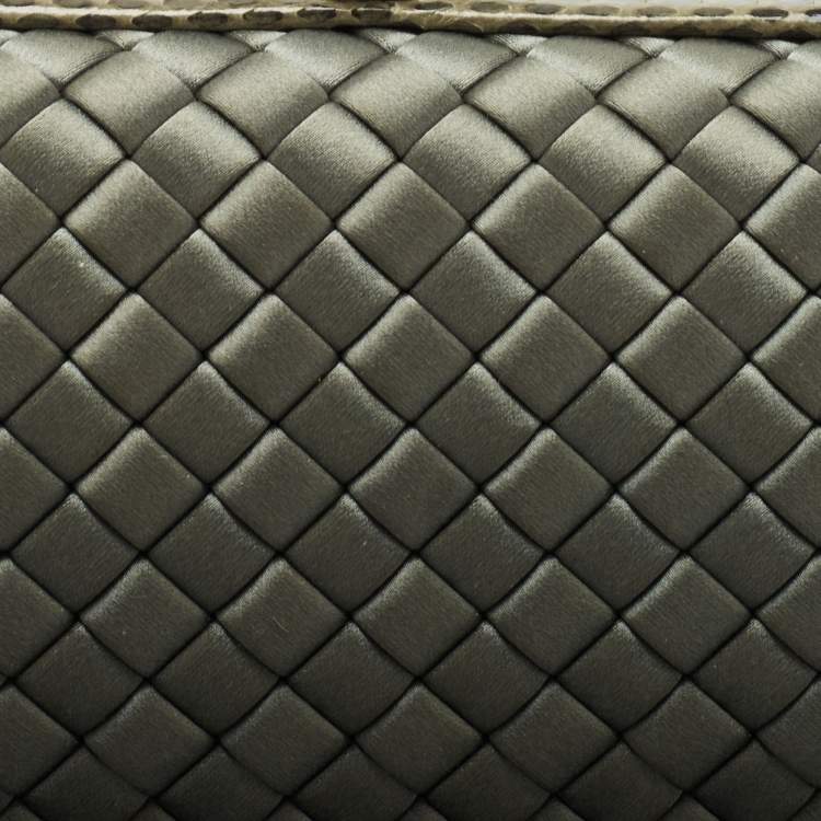 Pre Owned Bottega Veneta Light Green Satin and Watersnake Leather Knot Long Clutch