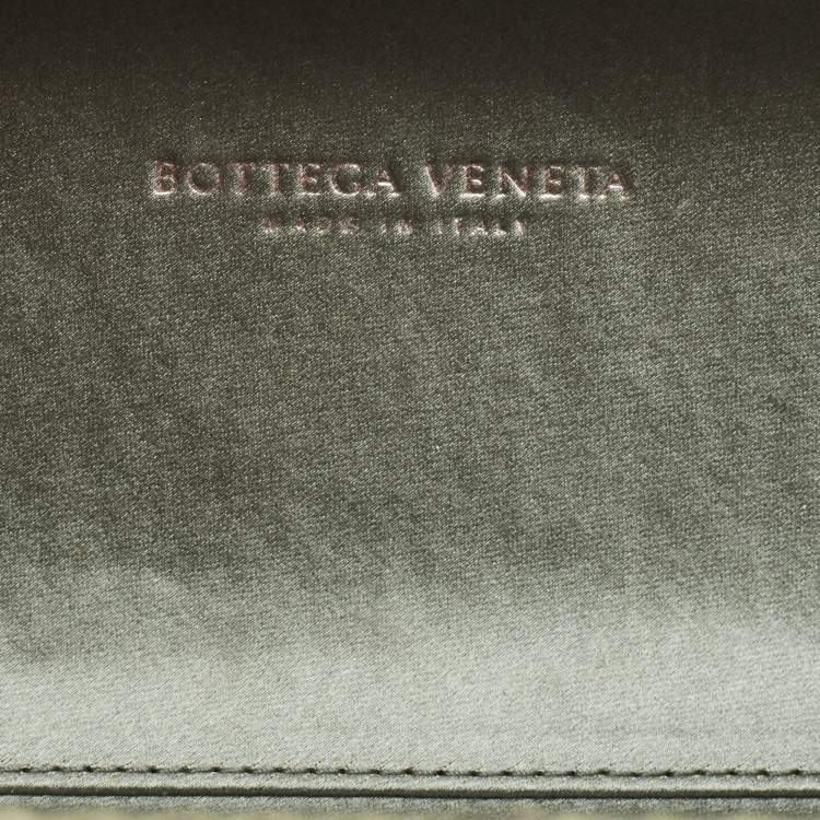 Pre Owned Bottega Veneta Light Green Satin and Watersnake Leather Knot Long Clutch