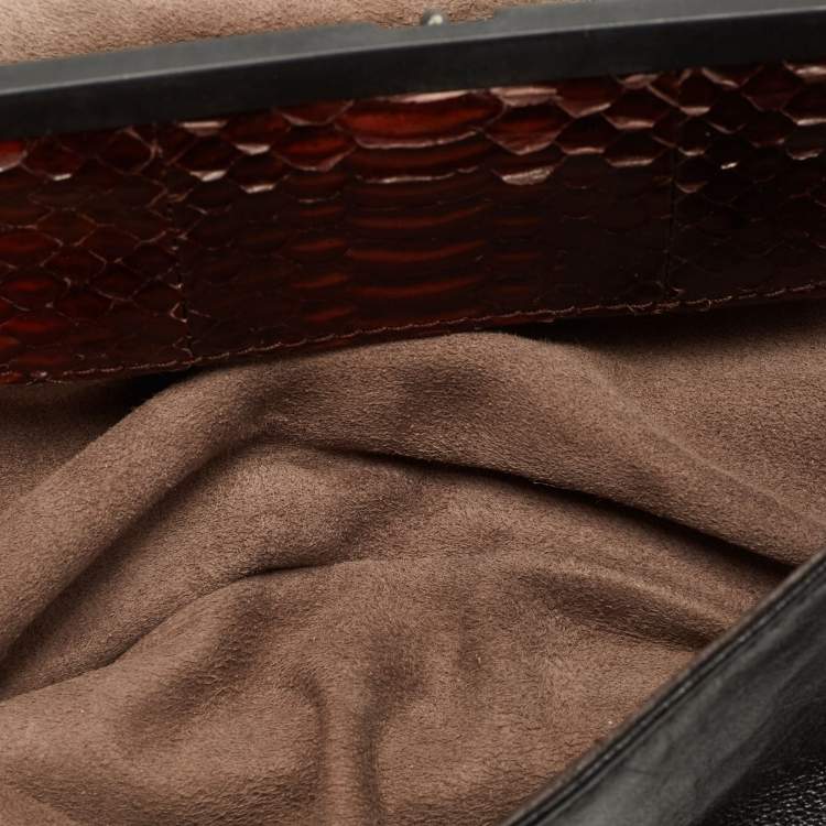 Pre Owned Bottega Veneta Black/Brown Python And Intrecciato Leather Clutch Bag