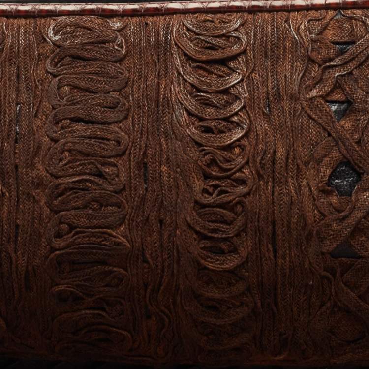 Pre Owned Bottega Veneta Black/Brown Python And Intrecciato Leather Clutch Bag