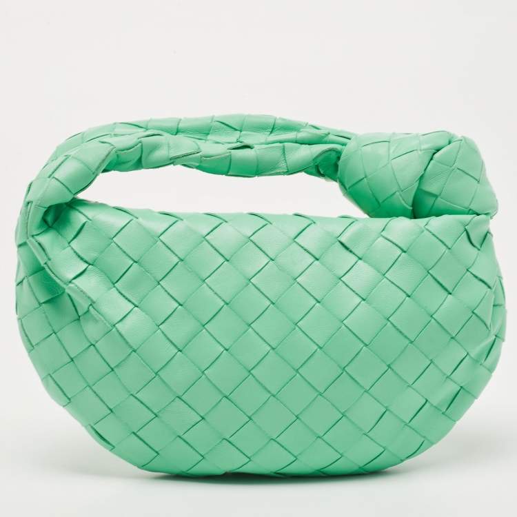 Pre Owned Bottega Veneta Light Green Intrecciato Leather Mini BV Jodie Bag