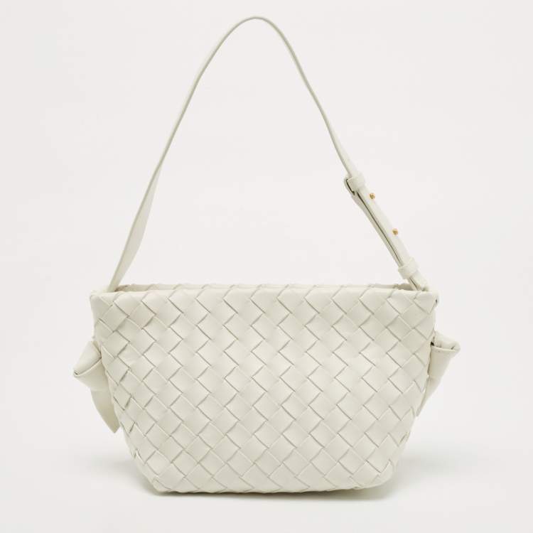 Pre Owned Bottega Veneta White Intrecciato Leather Tie Shoulder Bag