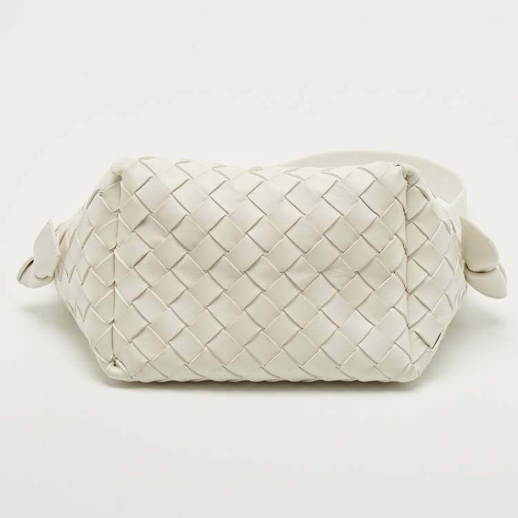 Pre Owned Bottega Veneta White Intrecciato Leather Tie Shoulder Bag