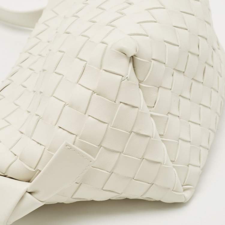 Pre Owned Bottega Veneta White Intrecciato Leather Tie Shoulder Bag