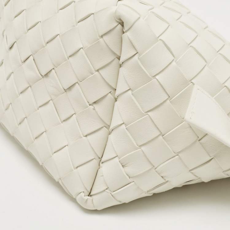 Pre Owned Bottega Veneta White Intrecciato Leather Tie Shoulder Bag