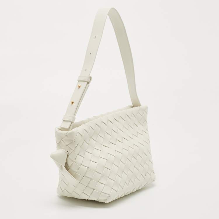 Pre Owned Bottega Veneta White Intrecciato Leather Tie Shoulder Bag