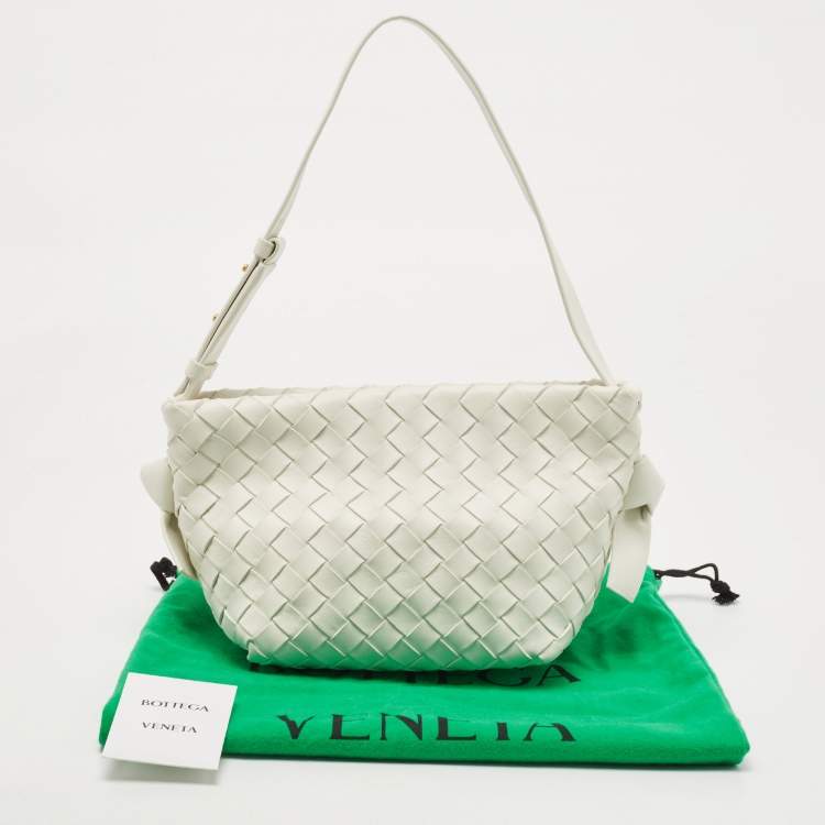 Pre Owned Bottega Veneta White Intrecciato Leather Tie Shoulder Bag