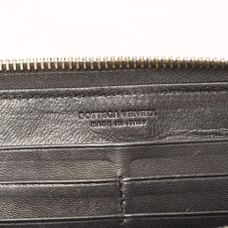 Pre Owned Bottega Veneta Black Intrecciato Leather Zip Around Wallet