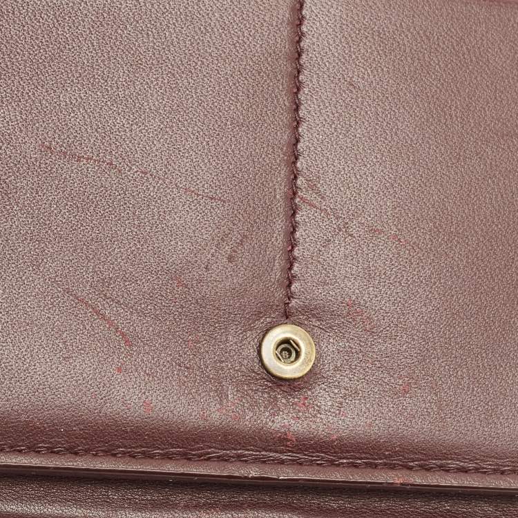 Pre Owned Bottega Veneta Dark Burgundy Intrecciato Leather Flap Chain Clutch