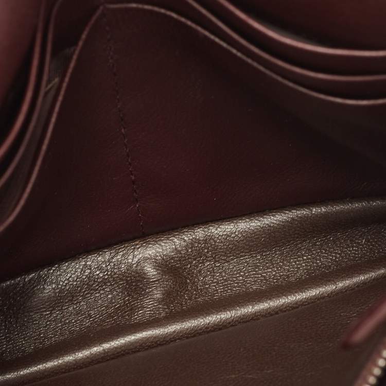 Pre Owned Bottega Veneta Dark Burgundy Intrecciato Leather Flap Chain Clutch