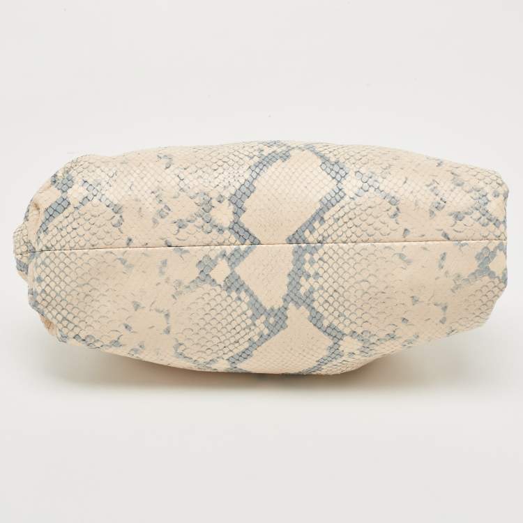 Pre Owned Bottega  Veneta Beige/Blue Python Embossed leather Teen Pouch Clutch