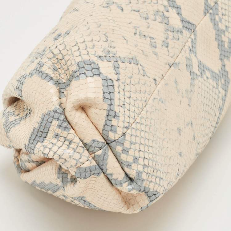 Pre Owned Bottega  Veneta Beige/Blue Python Embossed leather Teen Pouch Clutch