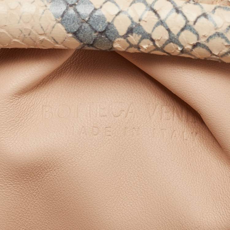 Pre Owned Bottega  Veneta Beige/Blue Python Embossed leather Teen Pouch Clutch