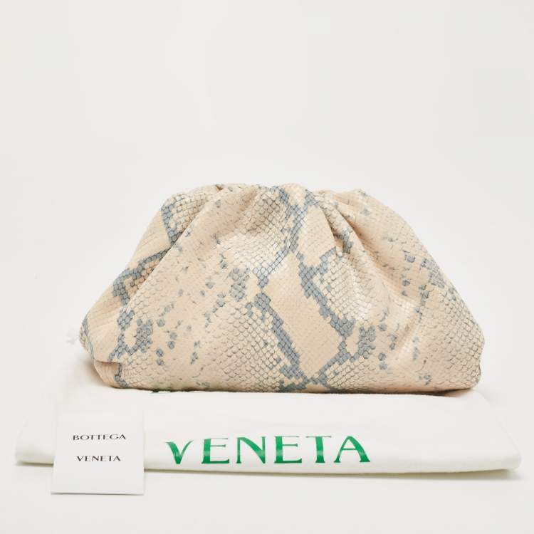 Pre Owned Bottega  Veneta Beige/Blue Python Embossed leather Teen Pouch Clutch