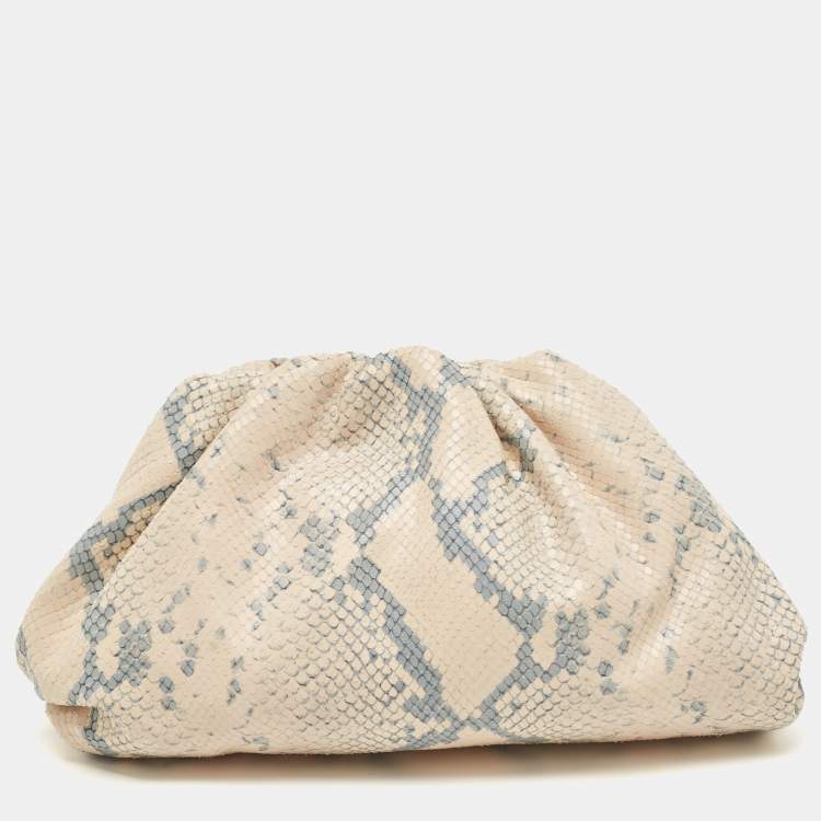 Pre Owned Bottega  Veneta Beige/Blue Python Embossed leather Teen Pouch Clutch