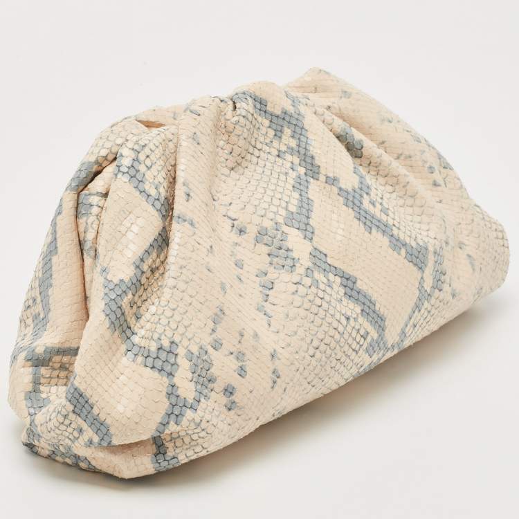 Pre Owned Bottega  Veneta Beige/Blue Python Embossed leather Teen Pouch Clutch
