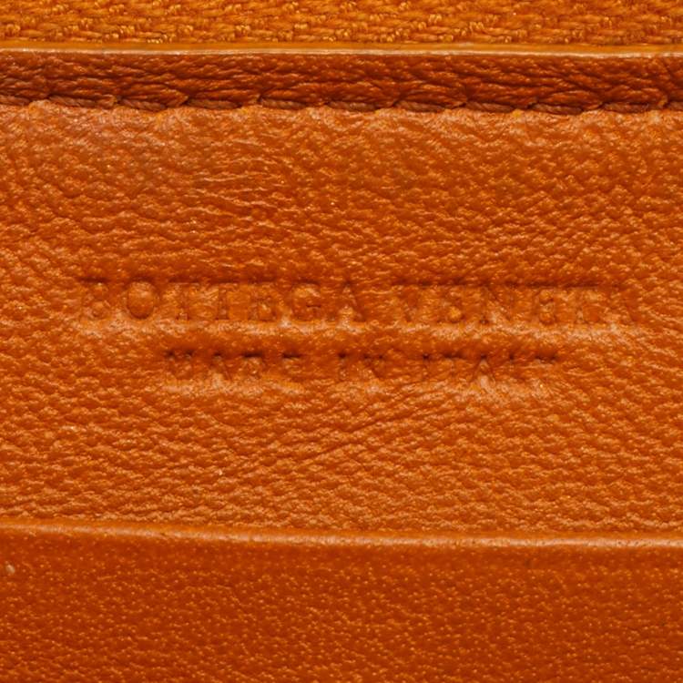 Pre Owned Bottega Veneta Tan Intrecciato Leather Zip Around Wallet