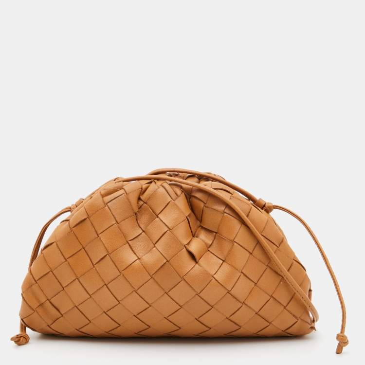 Tan Pouch mini leather clutch bag, Bottega Veneta