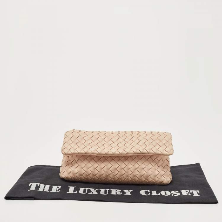 Pre Owned Bottega Veneta Nude Intrecciato Nappa Leather Flap Clutch