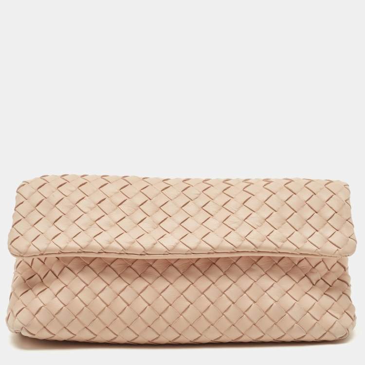 Pre Owned Bottega Veneta Nude Intrecciato Nappa Leather Flap Clutch