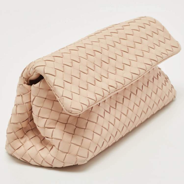 Pre Owned Bottega Veneta Nude Intrecciato Nappa Leather Flap Clutch