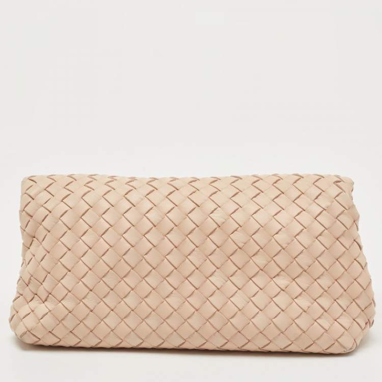 Pre Owned Bottega Veneta Nude Intrecciato Nappa Leather Flap Clutch
