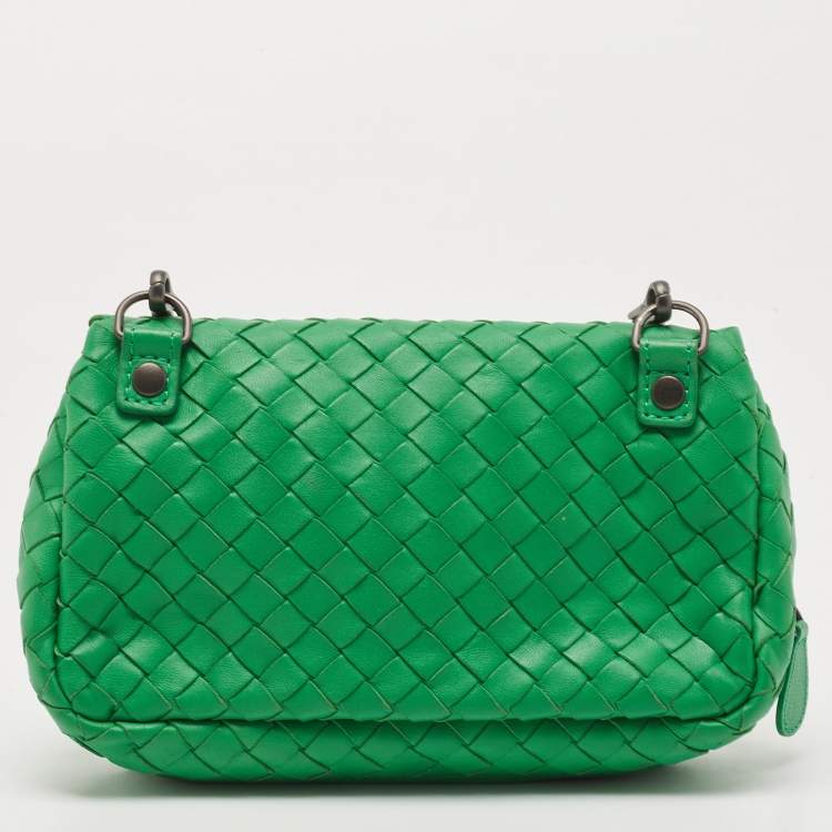 Pre Owned Bottega Veneta Green Intrecciato Leather Olimpia Chain Shoulder Bag