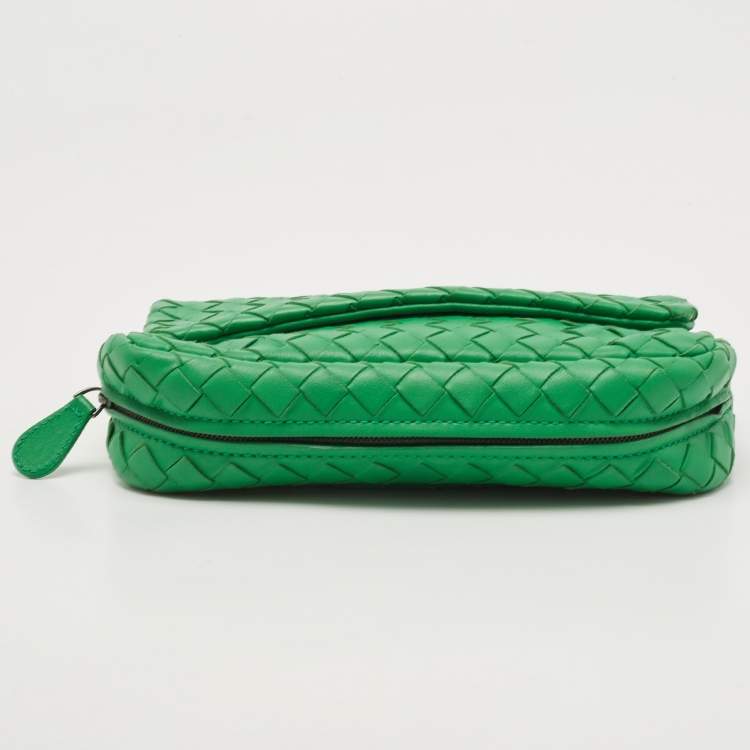 Pre Owned Bottega Veneta Green Intrecciato Leather Olimpia Chain Shoulder Bag