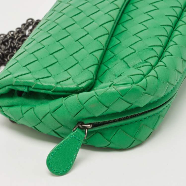 Pre Owned Bottega Veneta Green Intrecciato Leather Olimpia Chain Shoulder Bag