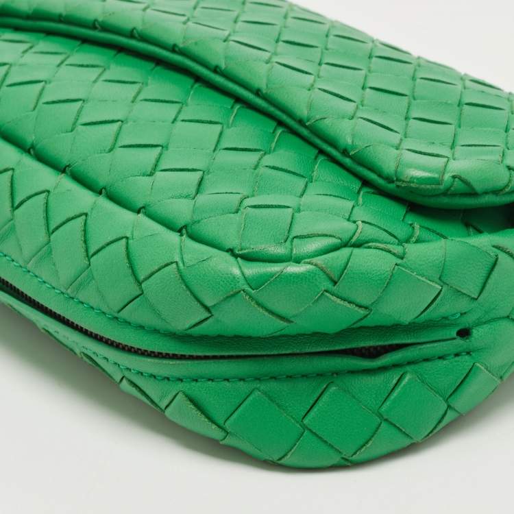 Pre Owned Bottega Veneta Green Intrecciato Leather Olimpia Chain Shoulder Bag