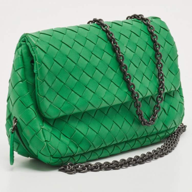 Pre Owned Bottega Veneta Green Intrecciato Leather Olimpia Chain Shoulder Bag