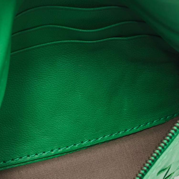 Pre Owned Bottega Veneta Green Intrecciato Leather Olimpia Chain Shoulder Bag