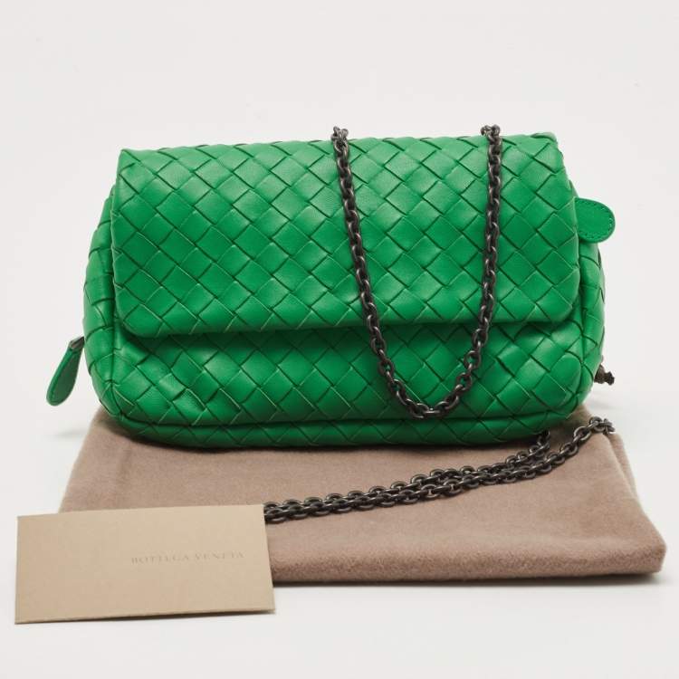 Pre Owned Bottega Veneta Green Intrecciato Leather Olimpia Chain Shoulder Bag