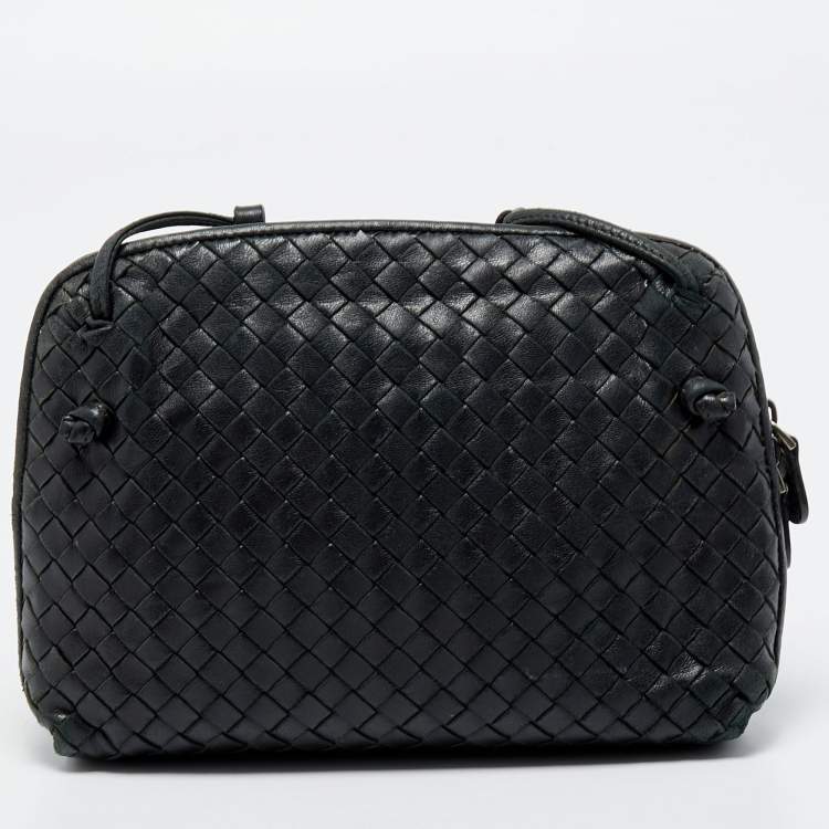 Pre Owned Bottega Veneta Black Intrecciato Leather Nodini Crossbody Bag