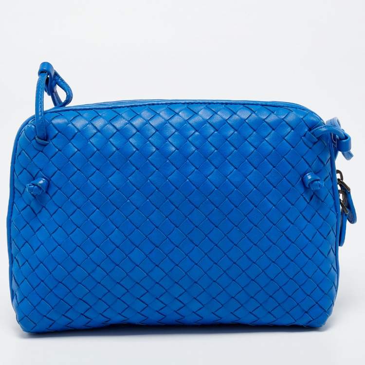 Pre Owned Bottega Veneta Blue Intrecciato Leather Nodini Crossbody Bag