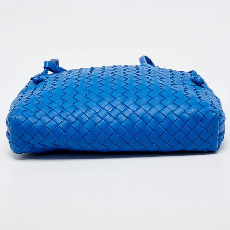 Pre Owned Bottega Veneta Blue Intrecciato Leather Nodini Crossbody Bag