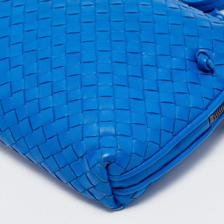 Pre Owned Bottega Veneta Blue Intrecciato Leather Nodini Crossbody Bag