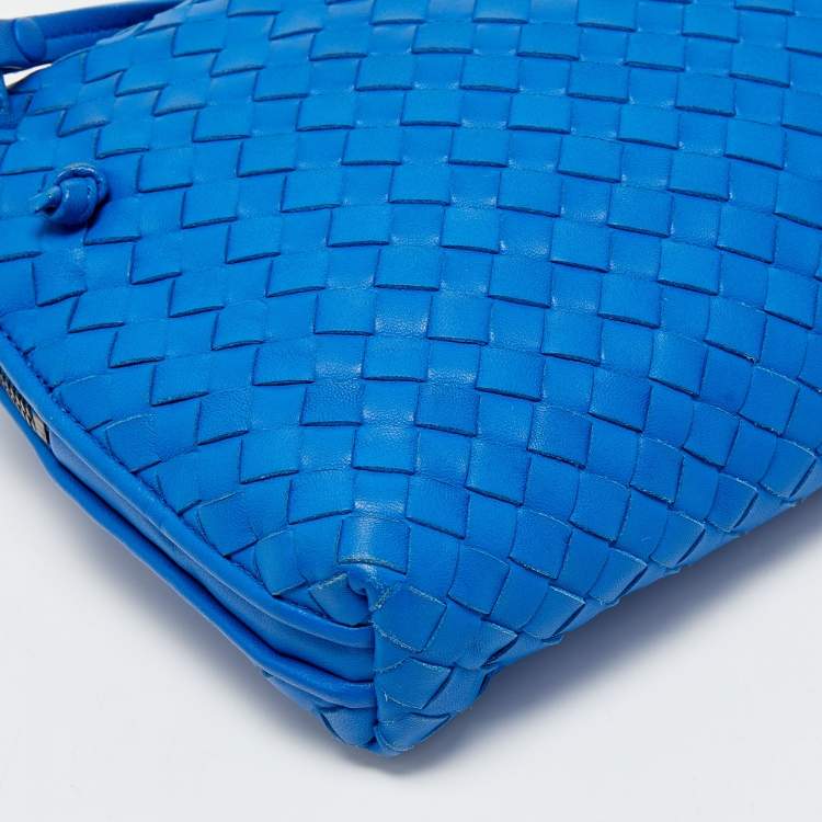 Pre Owned Bottega Veneta Blue Intrecciato Leather Nodini Crossbody Bag