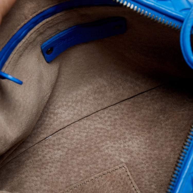 Pre Owned Bottega Veneta Blue Intrecciato Leather Nodini Crossbody Bag