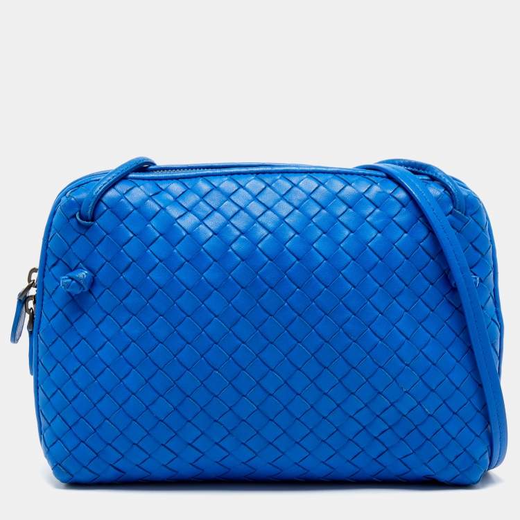 Pre Owned Bottega Veneta Blue Intrecciato Leather Nodini Crossbody Bag