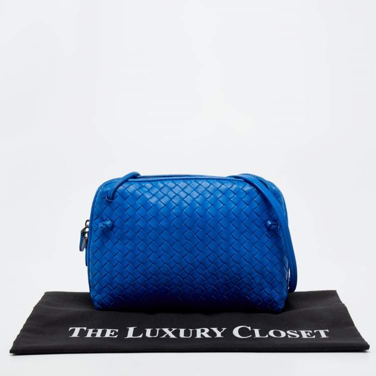 Pre Owned Bottega Veneta Blue Intrecciato Leather Nodini Crossbody Bag