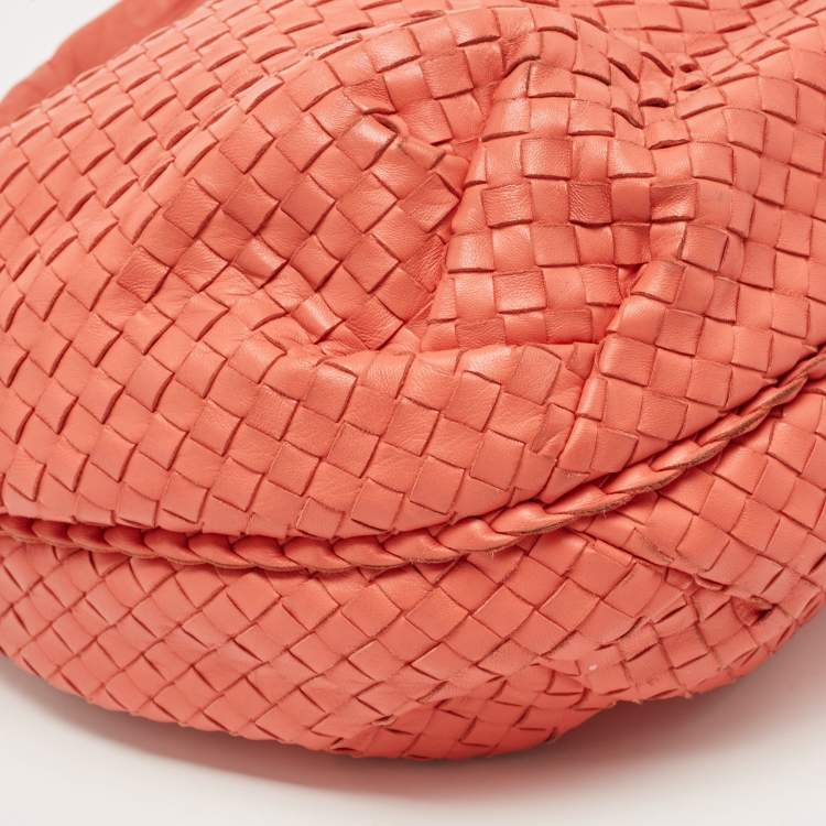 Pre Owned Bottega Veneta Coral Orange Intrecciato Leather Belly Veneta Hobo